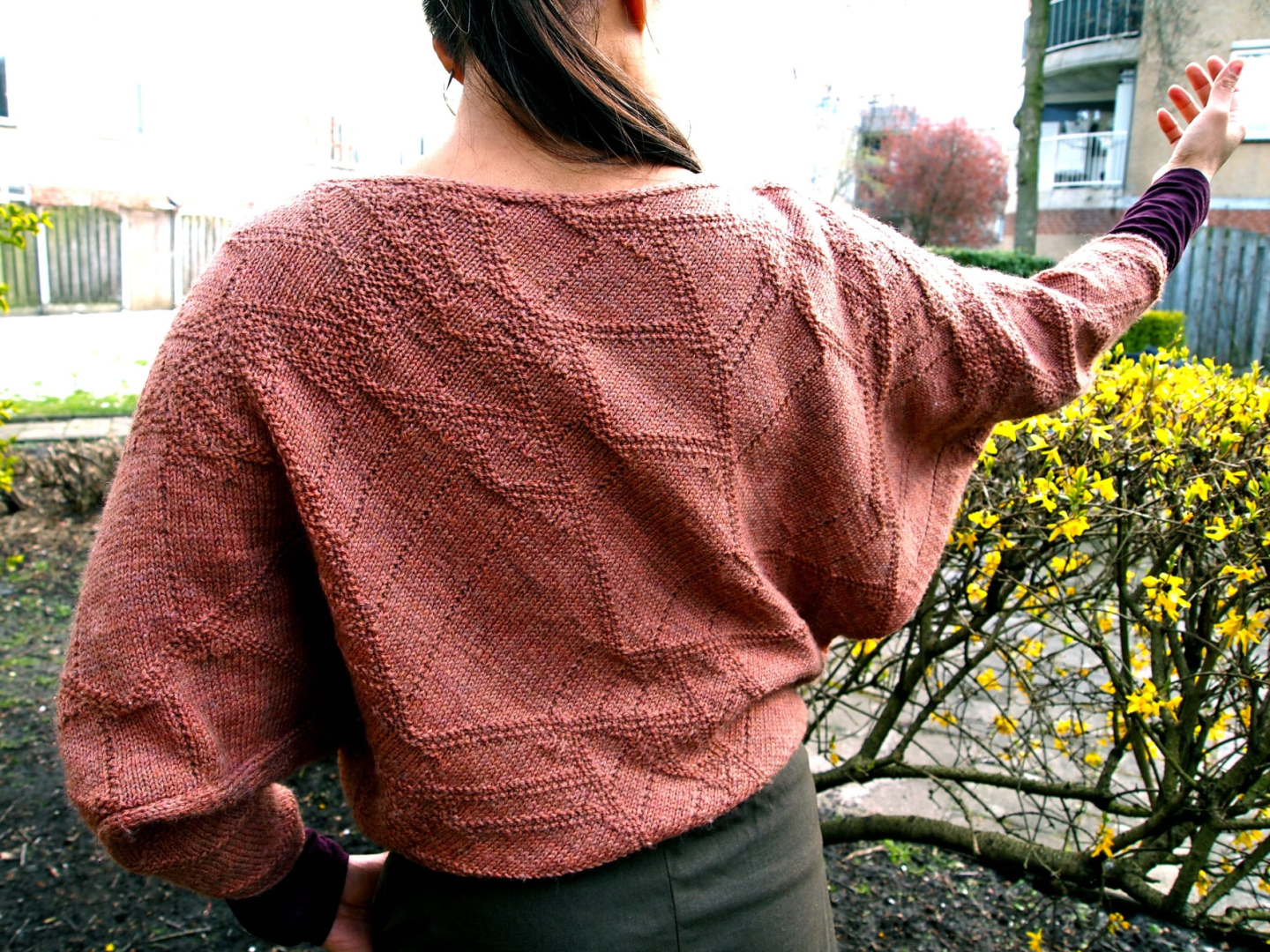Solitons Sweater: a batwing (dolman sleeve) sweater with a Cellular Automata texture